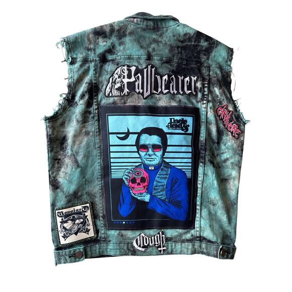 Customized Paubearer Rong Yue Overdyed Hand Stitched Pathed L Green Black Vest - Picture 1 of 9